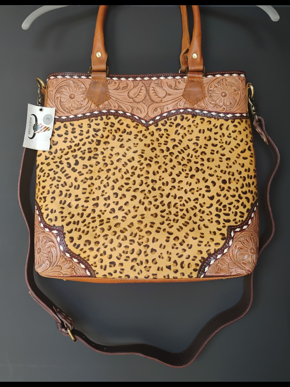 NWT American Bison Leopard Hair-on-Hide Concealed Carry Hand Tooled Leather Bag
